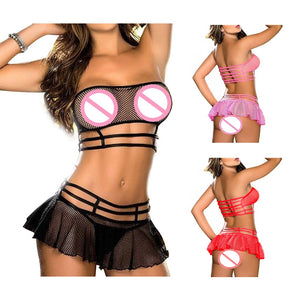 1Set Women Sexy Lingerie Corset Babydoll G-string Push Up Top Bra+Pants Set Sleepwear Underwear Nightwear Dress  black/pink/ red