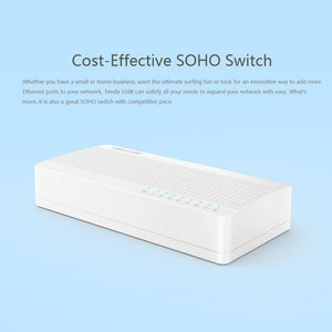 Tenda S108 8 Port 10/100Mbps Fast Ethernet Network Switch LAN Hub, Full/Half Duplex, Small and Smart, English/European Firmware