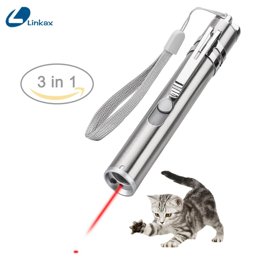 3 In1 Red USB Rechargedable Laser Pointer Pen Light With White LED Light Show Funny Pet stick Cat laser Flashlight