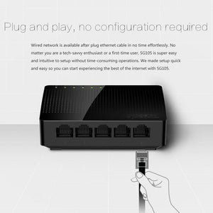 Tenda SG105 Mini 5-Port Desktop Gigabit Switch/Fast Ethernet Network Switch LAN Hub/ Full or Half duplex Exchange,EU/US Firmware