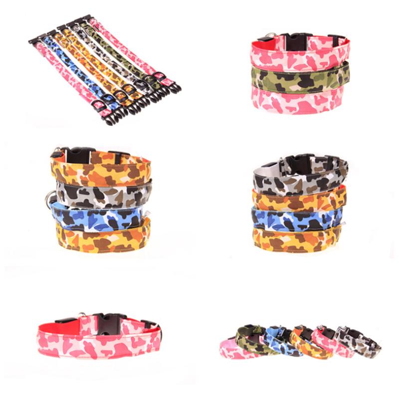 Nylon LED Camouflage Pet Dog Collar Night Safety Glow Flashing Cat Collar Led Luminous Small Dog Collars