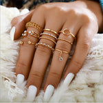 Load image into Gallery viewer, 8pcs/sets Bohemian Geometric Rings Sets Clear Crystal Stone Gold Chain Opening Rings
