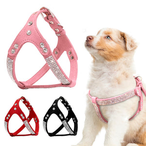 Soft Suede Leather Puppy Dog Harness Rhinestone Pet Cat Vest Mascotas Cachorro Harnesses For Small Medium Dogs