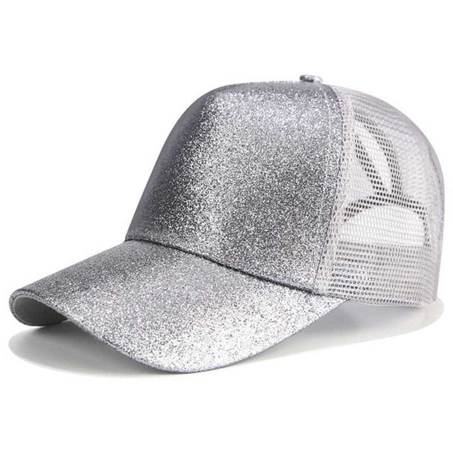 Glitter Ponytail Baseball Cap Women Snapback Dad Hat Mesh Trucker Caps Messy Bun Summer Hat Female Adjustable Hip Hop Hats