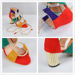 Summer Wedge Espadrilles Women Sandals 7CM Heel Pointed Fish Mouth Sandals Woman Hemp Lace Up Women Platform Sandals