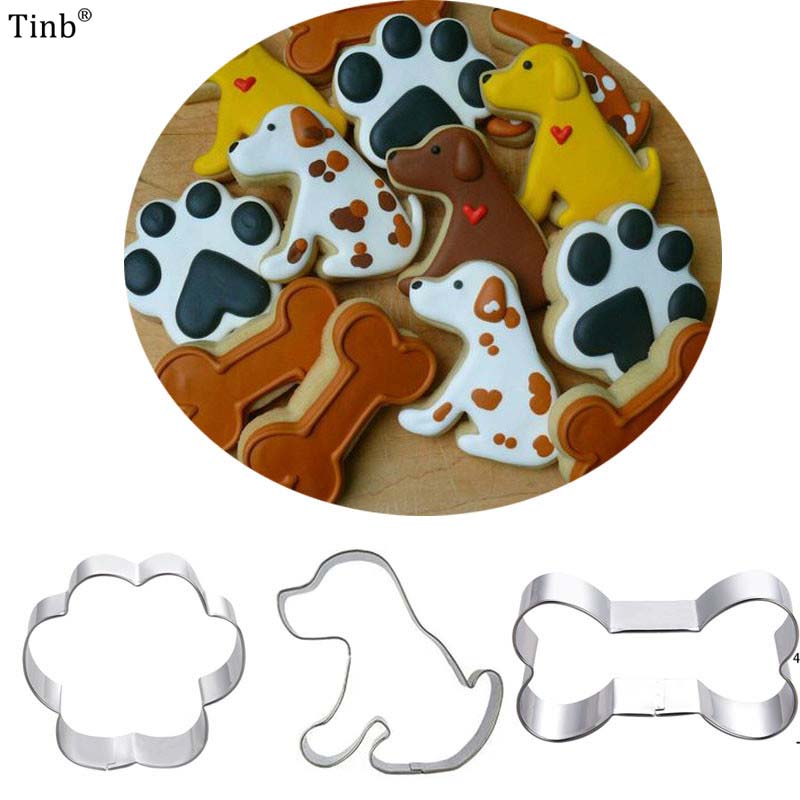 3pcs Patisserie Reposteria Pet Dog Bone Claw Fondant Cake Decor Tools Metal Cookie Cutter Paste Chocolate Biscuit Mold Bakery