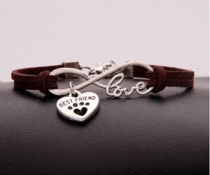 Infinity love dog cat pet paw footprint best friend bracelet heart charm men wrap bracelets & bangles for women jewelry