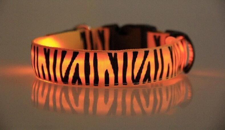 Leopard Nylon Dog Collar Flash Night Safety LED Glow Dog Harness Pet Supplies Cat Collars Accessories Dogs Luminous Fluorescen