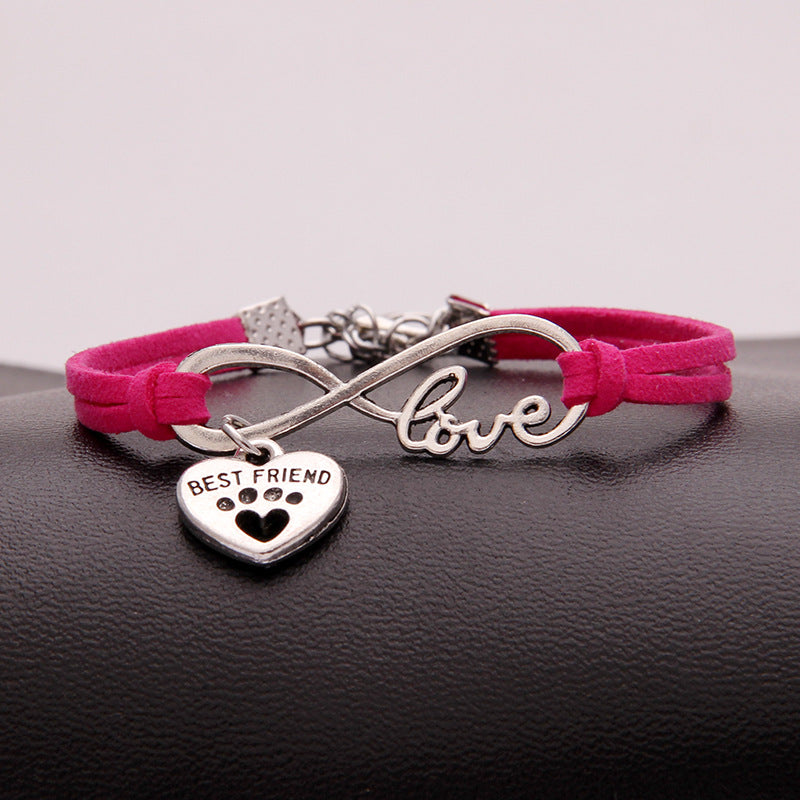 Infinity love dog cat pet paw footprint best friend bracelet heart charm men wrap bracelets & bangles for women jewelry