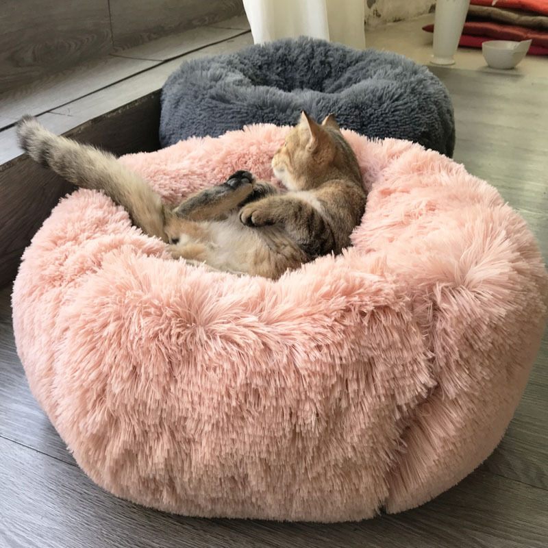 Long Plush Super Soft Pet Bed Kennel Dog Round Cat Winter Warm Sleeping Bag Puppy Cushion Mat Portable Cat Supplies 46/50/60cm