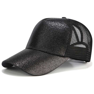 Glitter Ponytail Baseball Cap Women Snapback Dad Hat Mesh Trucker Caps Messy Bun Summer Hat Female Adjustable Hip Hop Hats