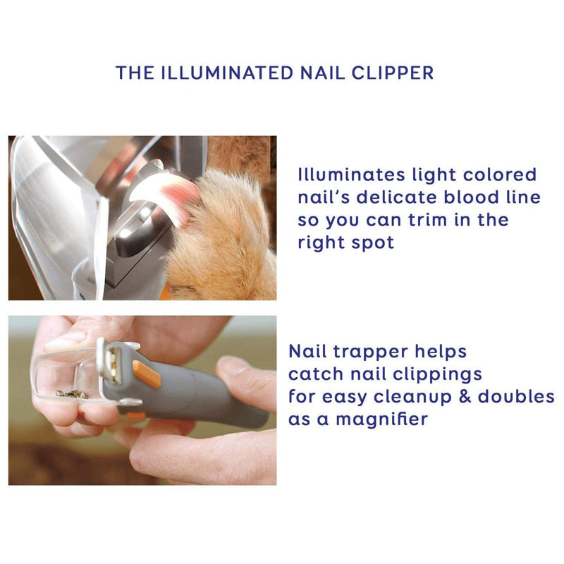 Professional Dog Nail Clippers Peti Care Illuminated Pet Cat Dog Nail Grinder with LED Light and 5X Magnification Claw Shears