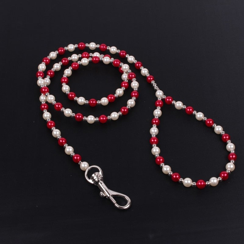 Luxury Beaded Pearl Dog Leash Pet Cat Chain Leads Leashes for Dog Collar Accessories UV rays Luminous Bead Dog Lead