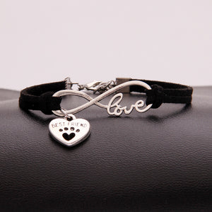 Infinity love dog cat pet paw footprint best friend bracelet heart charm men wrap bracelets & bangles for women jewelry