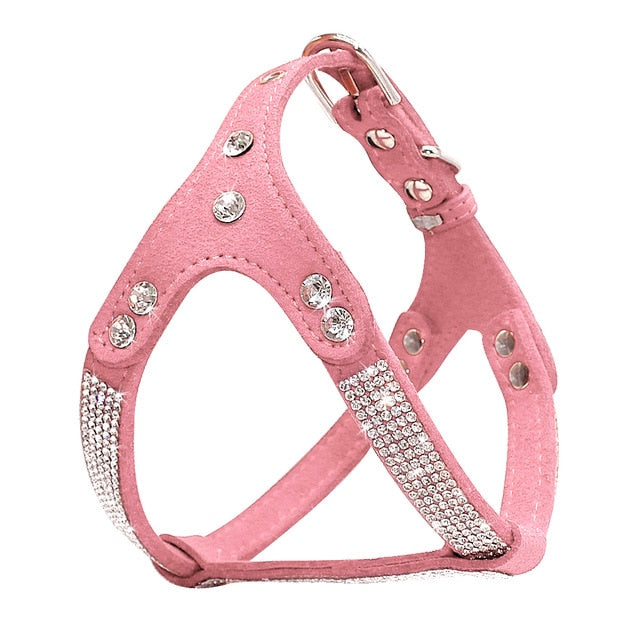 Soft Suede Leather Puppy Dog Harness Rhinestone Pet Cat Vest Mascotas Cachorro Harnesses For Small Medium Dogs