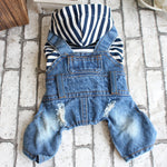 Load image into Gallery viewer, Denim Stripe Pet Dog Jumpsuits Puppy Cat Hoodie Jean Coat Four Feet Clothes For Small Dogs Teddy Yorkies Sweatshirt DOGGYZSTYLE
