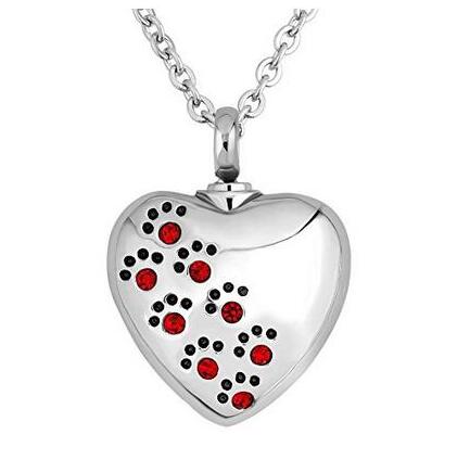 Crystal Pet Dog Paw Print Heart Urn Pendant Necklace