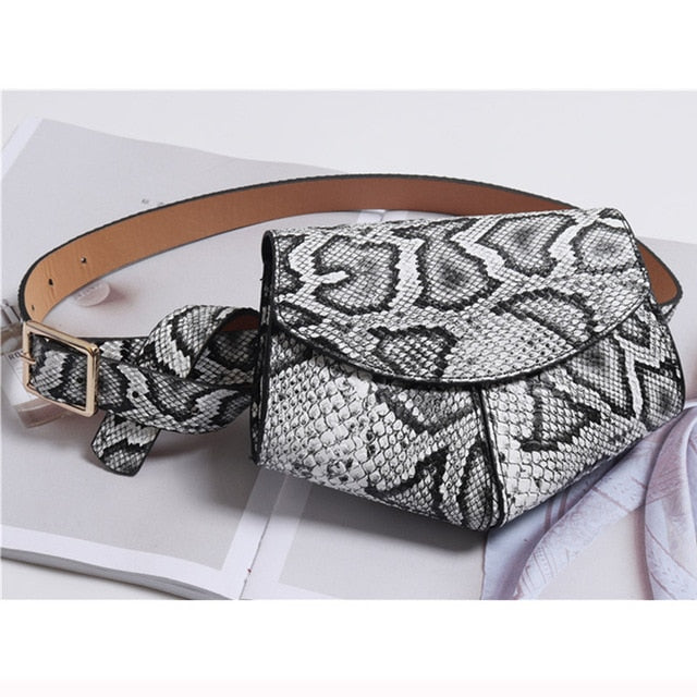 Women Serpentine Fanny Pack Ladies New Fashion Waist Belt Bag Mini Disco Waist bag Leather Small Shoulder Bags