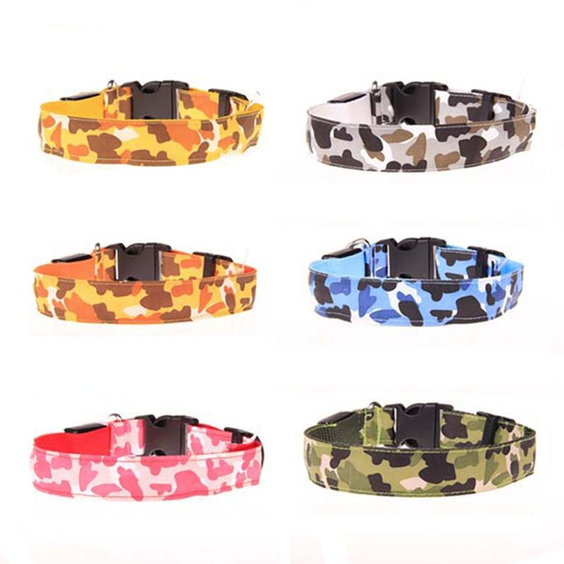 Nylon LED Camouflage Pet Dog Collar Night Safety Glow Flashing Cat Collar Led Luminous Small Dog Collars