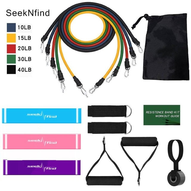 New 14Pcs Resistance Bands Set Yoga Exercise Fitness Band Rubber Loop Tube Bands Gym  Fitness Exercise Pilates Yoga Brick