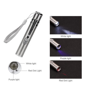 3 In1 Red USB Rechargedable Laser Pointer Pen Light With White LED Light Show Funny Pet stick Cat laser Flashlight