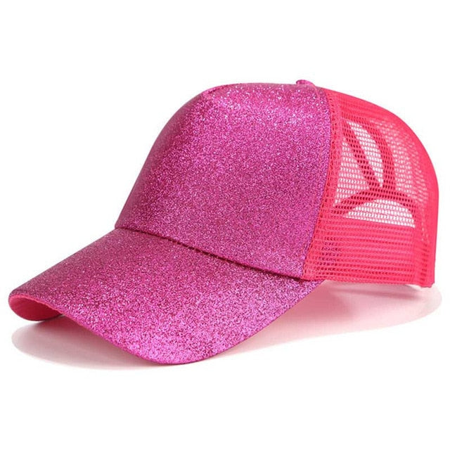 Glitter Ponytail Baseball Cap Women Snapback Dad Hat Mesh Trucker Caps Messy Bun Summer Hat Female Adjustable Hip Hop Hats