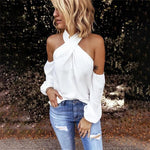 Load image into Gallery viewer, Fashion Solid Color Halter Neck Strapless T-Shirt Casual Sexy Long Sleeve Women T Shirts Lady Elegant Top Party Tee Shirt
