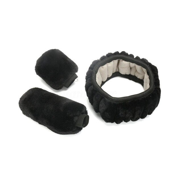 Universal Steering-wheel Plush Car Steering Wheel Covers Winter Faux fur Hand Brake & Gear Cover Set Car Interior Accessories