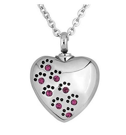 Crystal Pet Dog Paw Print Heart Urn Pendant Necklace