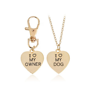 2pcs/set Gold Silver Heart I Love My Owner Dog Necklace Keychain Fashion Animal Best Friends Jewelry Pet Dog Memorial Necklaces