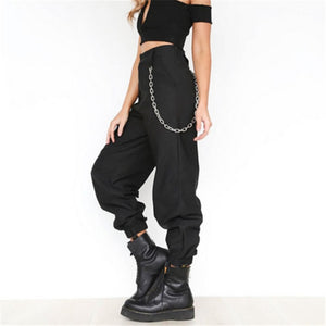 S-2XL Plus Size Pants Women Casual High Waist Cargo Pants Women Loose Solid Black Khaki Trousers Pockets Elastic Waist Bottoms