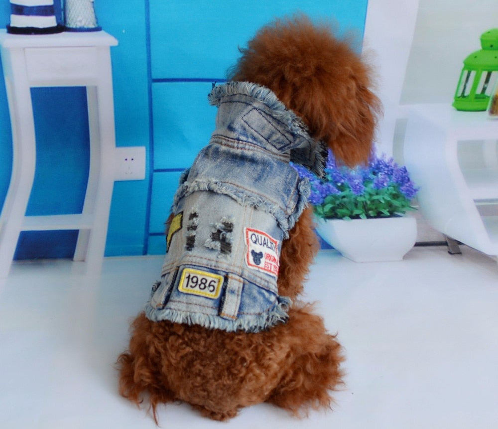 Factory Direct Sale Explosion Model Dog Clothes Cool Cowboy Vests Pet Clothes Spring and Autumn Dog Apparel Denim Jacket for Pet