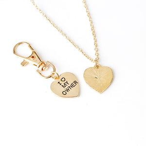 2pcs/set Gold Silver Heart I Love My Owner Dog Necklace Keychain Fashion Animal Best Friends Jewelry Pet Dog Memorial Necklaces