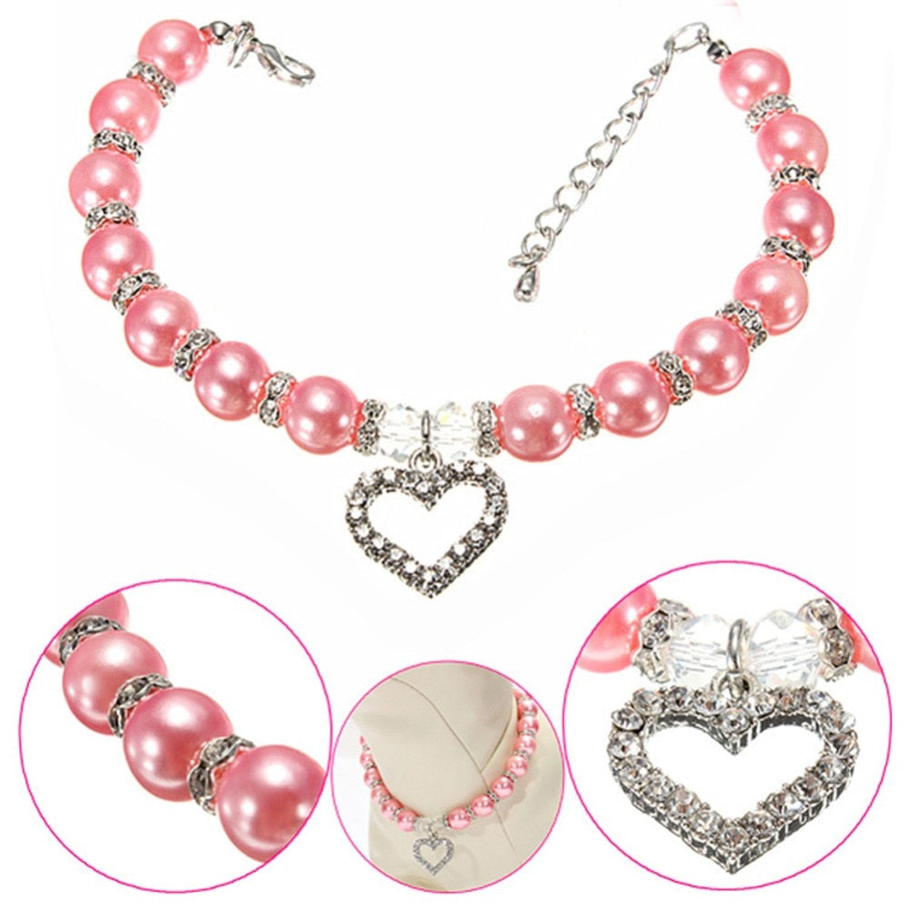 PET Fashion Pet Coller Puppy Dog Cat Pearl Necklace Pet Accessories Love Diamond Pets Dogs Cats Collar & Ldads Jewelry