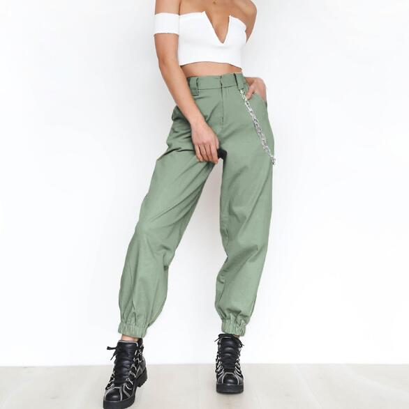 S-2XL Plus Size Pants Women Casual High Waist Cargo Pants Women Loose Solid Black Khaki Trousers Pockets Elastic Waist Bottoms