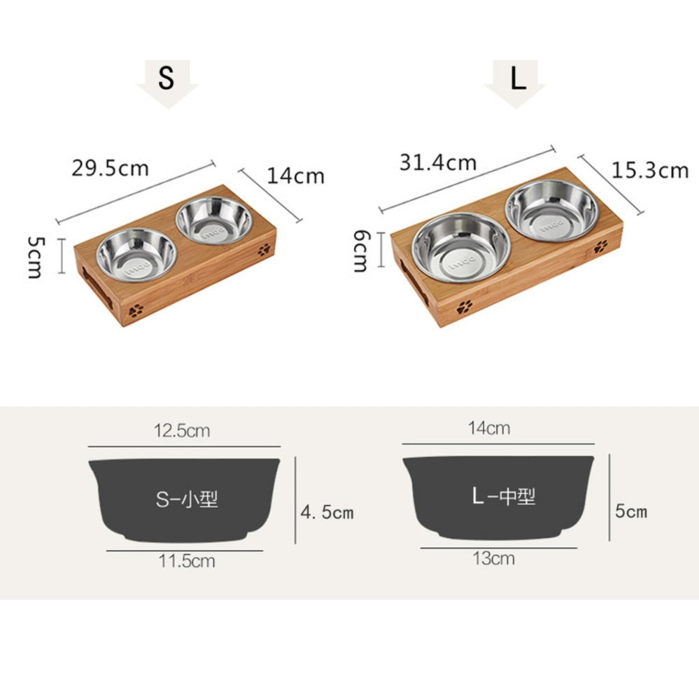 Limited Sales Cat Dog Pet Stainless Steel/Ceramic Feeding and Drinking Bowls Combination with Bamboo Frame for Dogs Cats