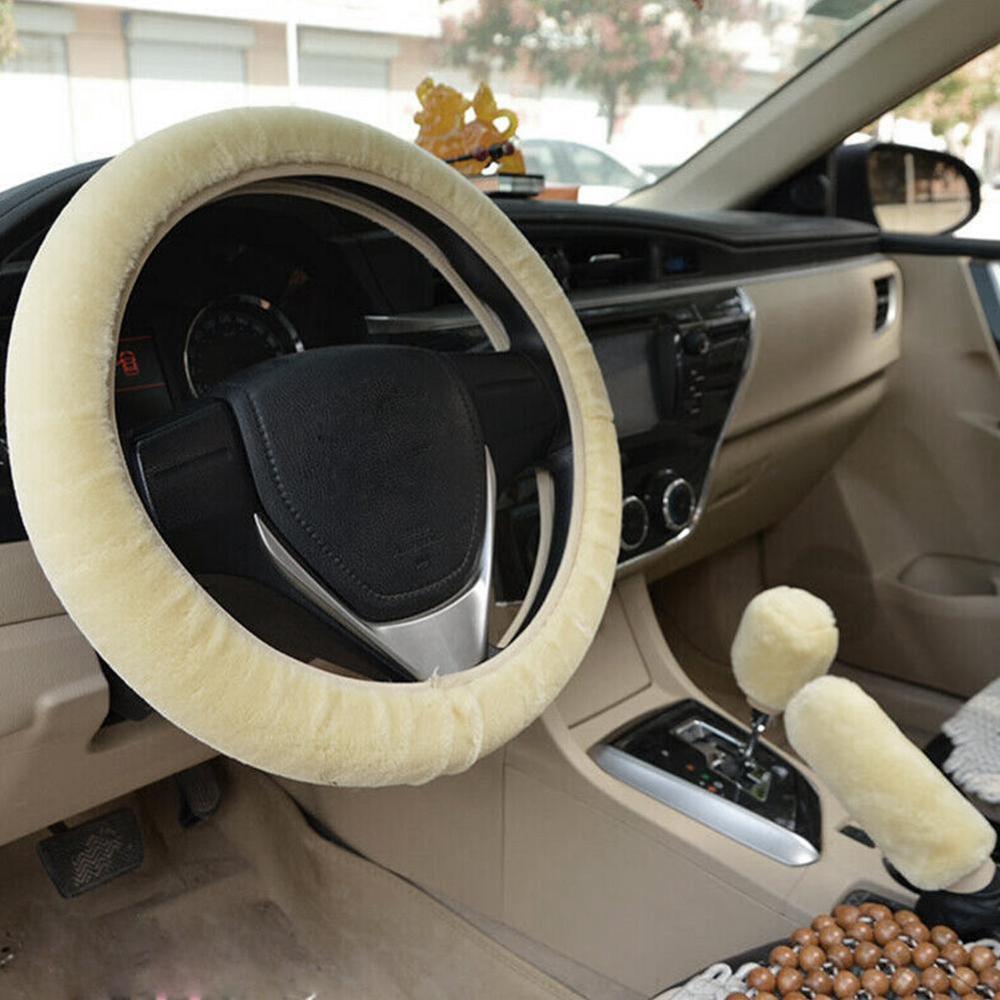 Universal Steering-wheel Plush Car Steering Wheel Covers Winter Faux fur Hand Brake & Gear Cover Set Car Interior Accessories