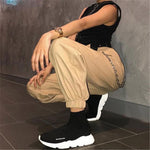 Load image into Gallery viewer, S-2XL Plus Size Pants Women Casual High Waist Cargo Pants Women Loose Solid Black Khaki Trousers Pockets Elastic Waist Bottoms
