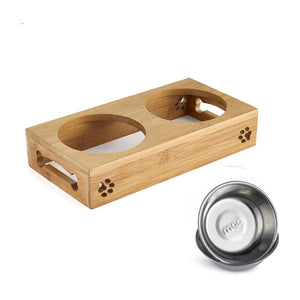 Limited Sales Cat Dog Pet Stainless Steel/Ceramic Feeding and Drinking Bowls Combination with Bamboo Frame for Dogs Cats