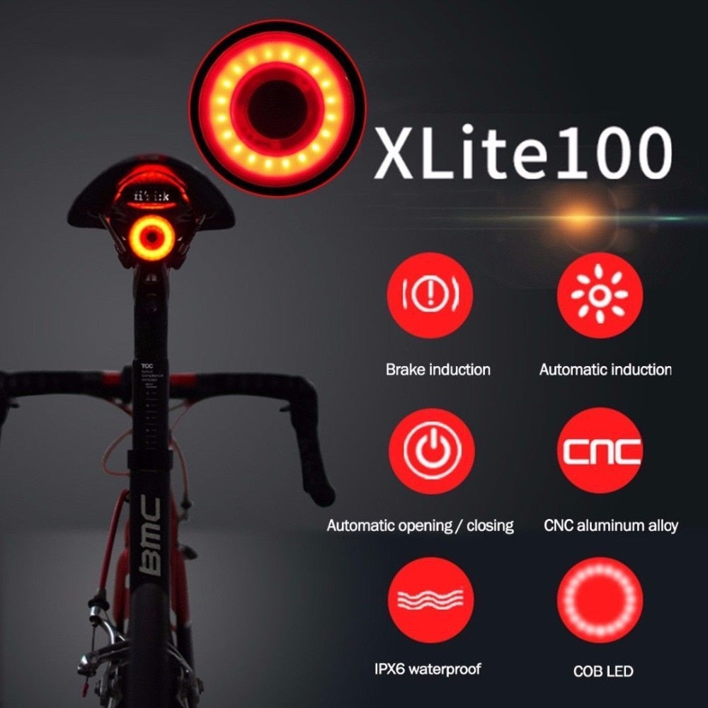 XLITE100 Bicycle Flashlight Bike Rear Light Auto Start/Stop Brake Sensing IPx6 Waterproof LED Charging Cycling Taillight