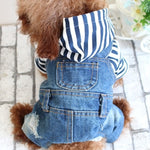 Load image into Gallery viewer, Denim Stripe Pet Dog Jumpsuits Puppy Cat Hoodie Jean Coat Four Feet Clothes For Small Dogs Teddy Yorkies Sweatshirt DOGGYZSTYLE
