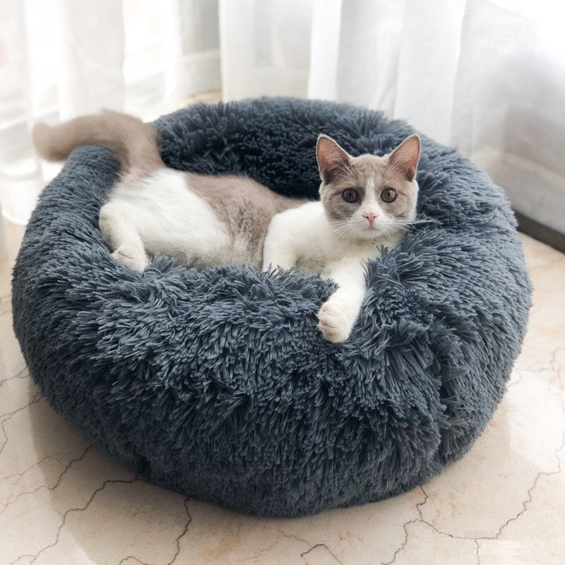 Long Plush Super Soft Pet Bed Kennel Dog Round Cat Winter Warm Sleeping Bag Puppy Cushion Mat Portable Cat Supplies 46/50/60cm