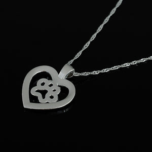 Dog Cat Paw Print in Cut Out Heart Crystal Paved Pendant Necklace Animal Pet Jewelry for Women