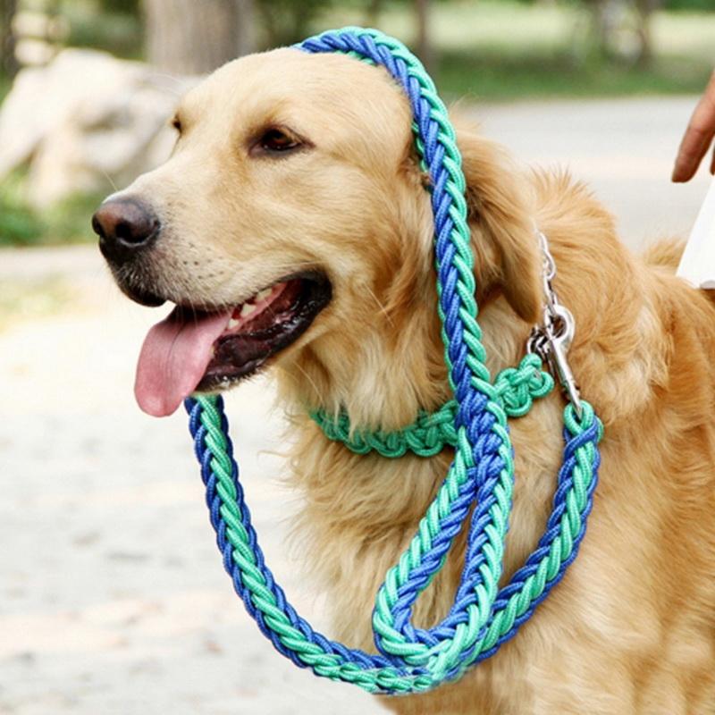 1.5*110 Strong Pet Dog Braided Nylon Durable Dog Leash Lead Heavy Duty Anti-slip Rope Stereotyped Rope Collar Set