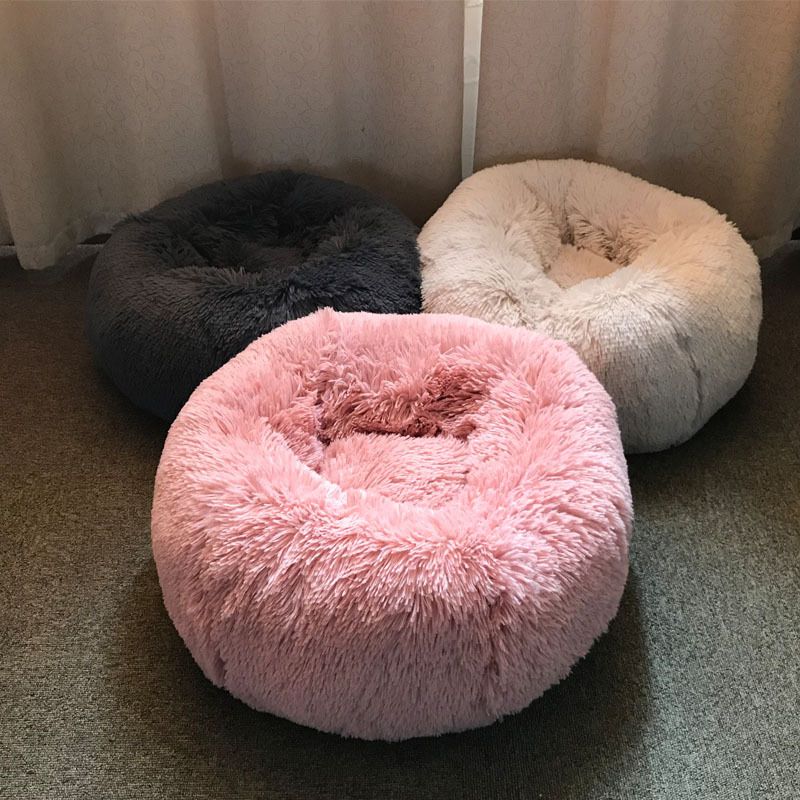 Long Plush Super Soft Pet Bed Kennel Dog Round Cat Winter Warm Sleeping Bag Puppy Cushion Mat Portable Cat Supplies 46/50/60cm