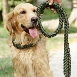 1.5*110 Strong Pet Dog Braided Nylon Durable Dog Leash Lead Heavy Duty Anti-slip Rope Stereotyped Rope Collar Set