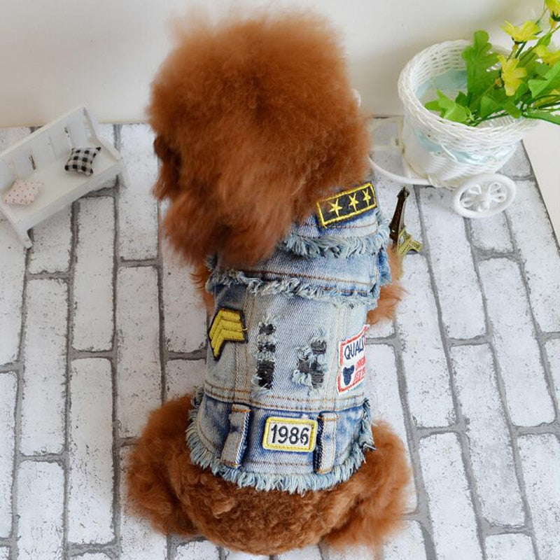 Factory Direct Sale Explosion Model Dog Clothes Cool Cowboy Vests Pet Clothes Spring and Autumn Dog Apparel Denim Jacket for Pet