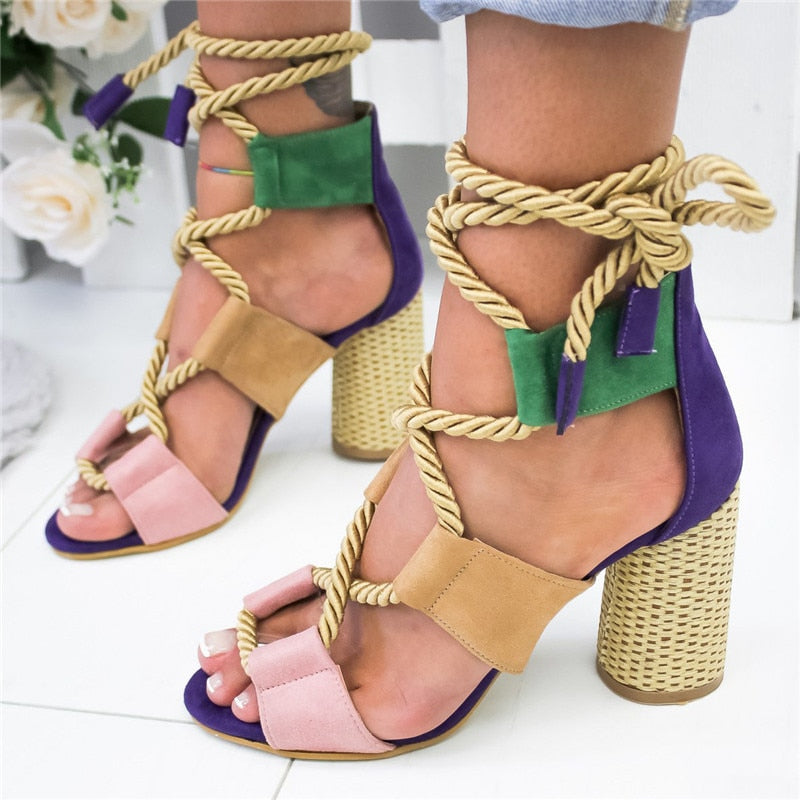 Summer Wedge Espadrilles Women Sandals 7CM Heel Pointed Fish Mouth Sandals Woman Hemp Lace Up Women Platform Sandals