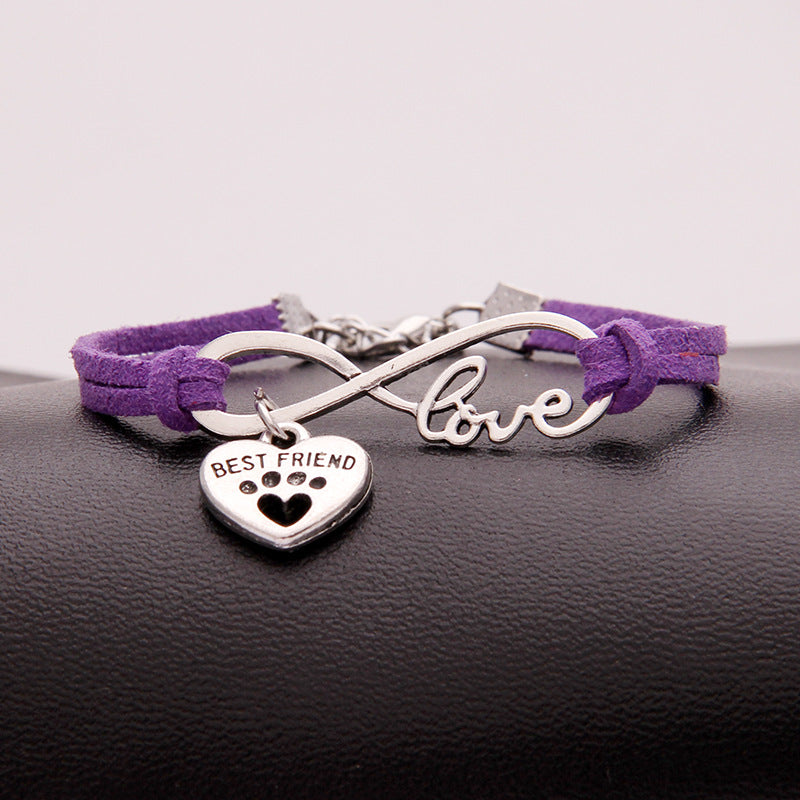 Infinity love dog cat pet paw footprint best friend bracelet heart charm men wrap bracelets & bangles for women jewelry