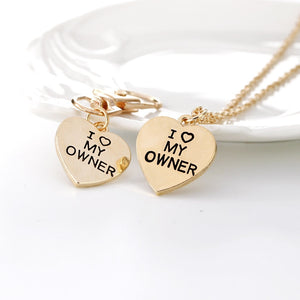 2pcs/set Gold Silver Heart I Love My Owner Dog Necklace Keychain Fashion Animal Best Friends Jewelry Pet Dog Memorial Necklaces